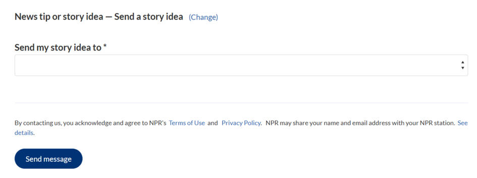 Screenshot of NPR tip/story idea submission page.