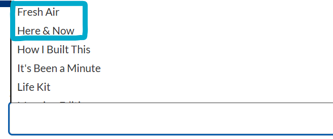 Drop down menu with "fresh air" and "here and now" circled in blue.