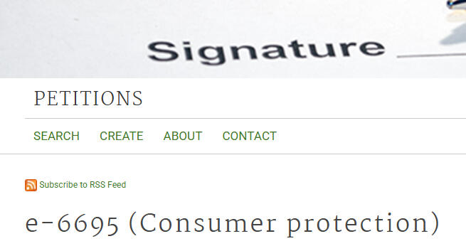 "Petitions. e-6695 (consumer protection)."